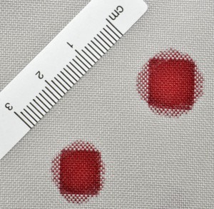 Drip stains on woven polyester